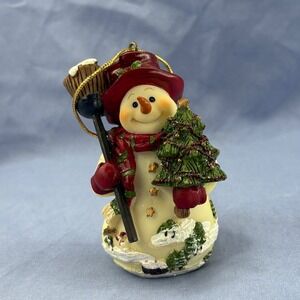 Home Interiors Snowman Ornament 54060 Red Hat Tree Broom Christmas Figurine Vtg